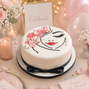 Elegant Face and Flowers Cake