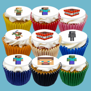 Enjoy a Box of 15 Minecraft Cupcakes with customisable flavours, perfecct for any gaming celebration.