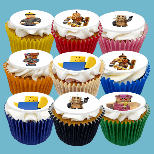 Box of 15 Roblox cupcakes with edible toppers featuring iconic characters. Perfect for birthdays, parties, and Roblox-themed celebrations.