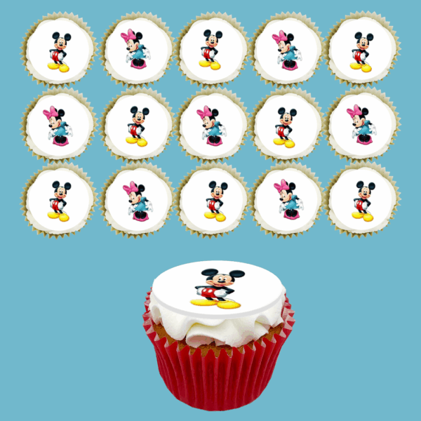 Celebrate with a Box of 15 Mickey and Minnie Mouse Cupcakes with customisable delicious flavours.