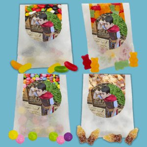30 Packs of Sweets with custom stickers, perfect for parties, gifts, events, or favours with personalisation options.