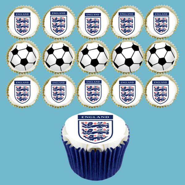 Box of 15 Your Football Team Cupcakes with customised flavour options, perfect for fans of any football team.