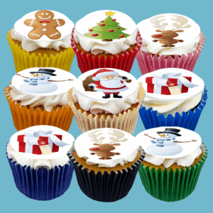 Box of 15 Festive Cupcakes featuring Santa with customisable flavours.