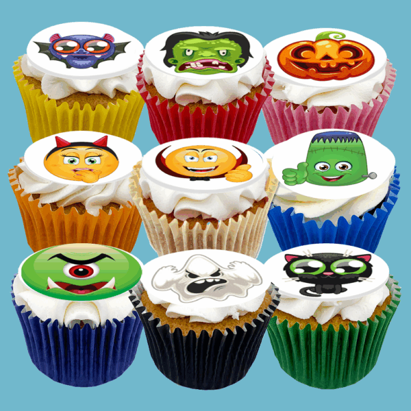 Box of 15 Halloween Cupcakes featuring Halloween characters with customisable flavours.