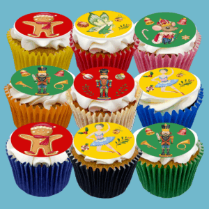 Box of 15 Nutcracker Ballet Cupcakes featuring the Nutcracker with customisable flavours.