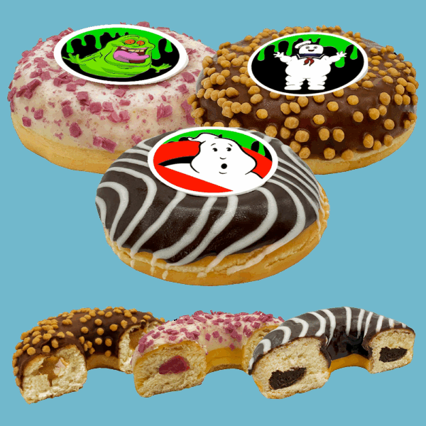 Handmade Ghostbusters Doughnuts with edible photo prints, available for delivery across the UK.